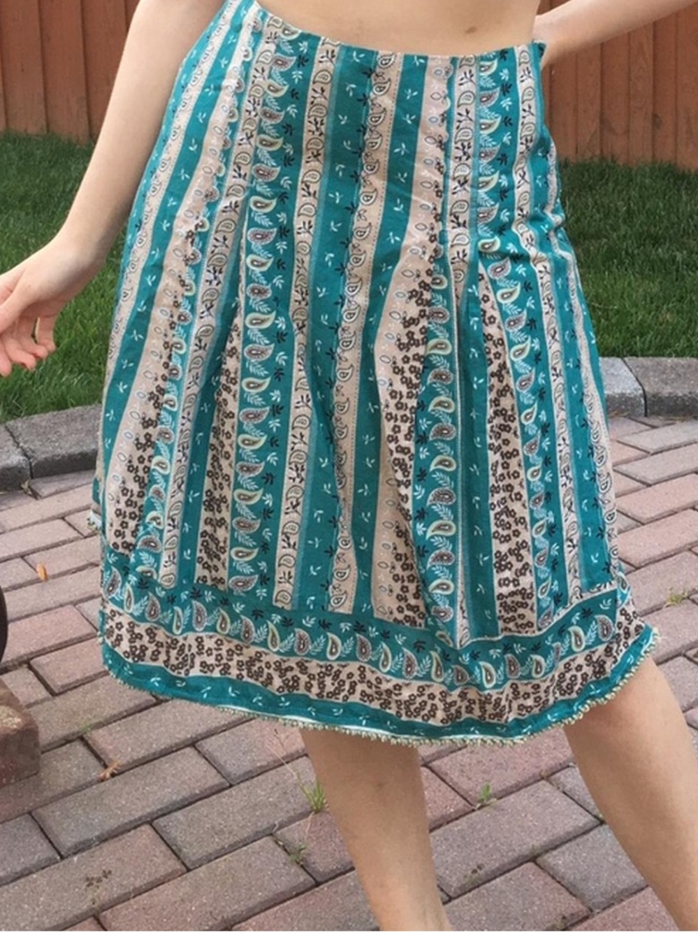 Y2K-Early 2010s Monteau Paisley Green and Tan Skirt
